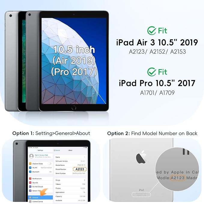 BATYUE Shockproof Case for iPad Air 3rd Gen 2019 &amp iPad Pro 10.5 2017 | with 360° Rotating Stand &amp Pencil Holder &amp Shoulder Strapfor Daily Use &amp Office/School/Outdoor - Navy Blue