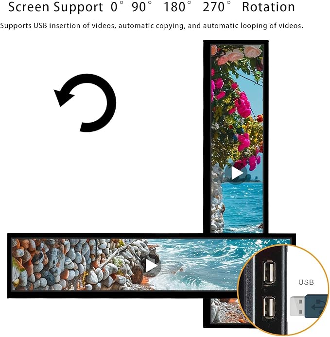 VSDISPLAY 24 Inch Ultra Digital Signage 1920x360 Resolution IPS Display,Auto-Copy Autoplay from USB, Screen Rotation & Split Screen for Supermarket,Retail Store,Restaurant,Mall