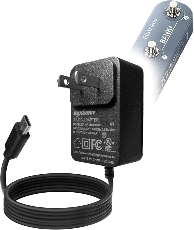 BoxWave Charger Compatible with Flatsons KE1 Guitar Pedal - Wall Charger Direct (15W) Rapid Charge Your Device with Built-in 3ft Cable