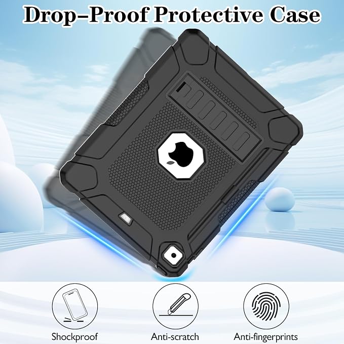 LTROP Case for iPad 6th 5th Generation (9.7 inch 2018/2017) Shockproof Protective iPad 9.7 Case with Built-in Stand/Pencil Holder for iPad 6th/5th Gen Air 2 Black