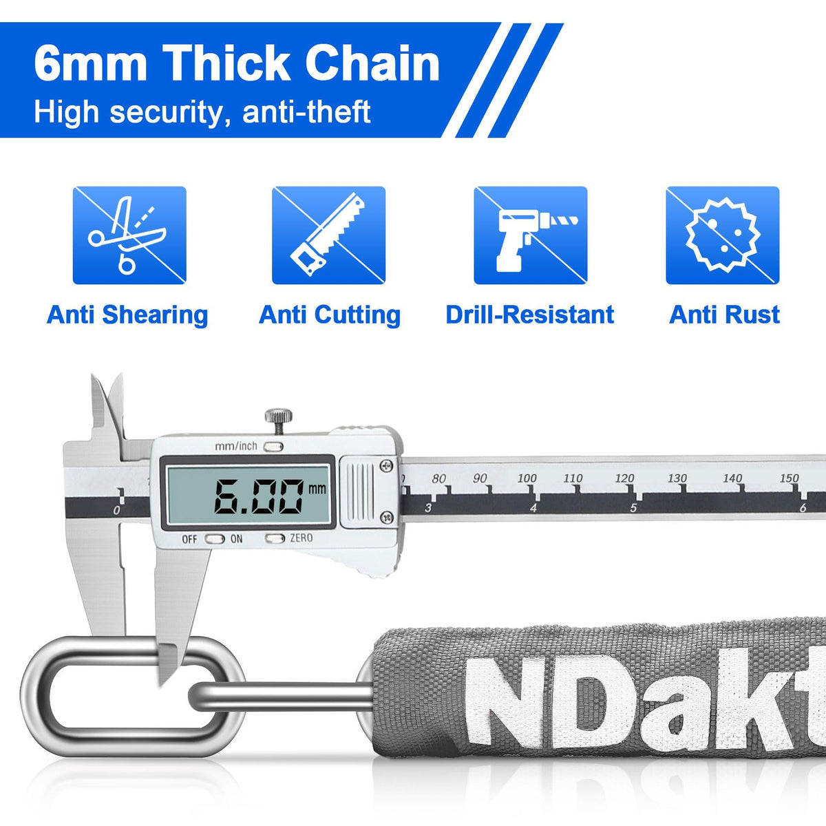 NDakter Bike Chain Lock, 5 Digit Combination Heavy Duty Anti Theft Bicycle Chain Lock,2.62/3.2/4.27/5/6Ft Long Security Resettable Bike Locks for Bike, Bicycle, Scooter, Door, Gate, Fence-4/6mm Thick