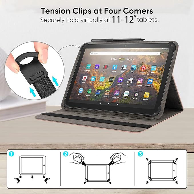Universal 11 12 Inch Android Tablet CaseMulti-Angle Viewing Stand Stylus Holder Cover for 11-12 Touchscreen TabletBlack