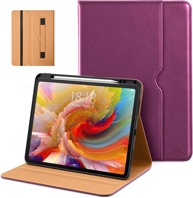DTTO for iPad Pro 13 Inch Case (M5) 2025 / (M4) 2024 Brown | Premium Leather Business Cover with Pencil Holder Hand Strap &amp Pocket Corner Protection Auto Sleep/Wake Multiple Angles