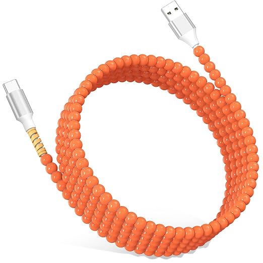 Jelanry 3FT USB-A to USB-C Fast Charging Cable Beaded &ampData Sync Women Girl | Cute kawaii beaded cable for iPhone 17/16/15 Samsung S26/S25/S24 Pixel iPad Fast charge for daily use office &amp tra