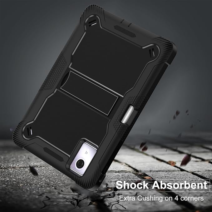 for Lenovo Idea Tab 11 Case 2025/K11 Gen2/Moto Pad 60 Neo 11 Inch 3-in-1 Shockproof Cover w/Pen Holder Soft Silicone &amp Hard PC Horizontal Foldable Stand Screenless Front No Stylus (Black)