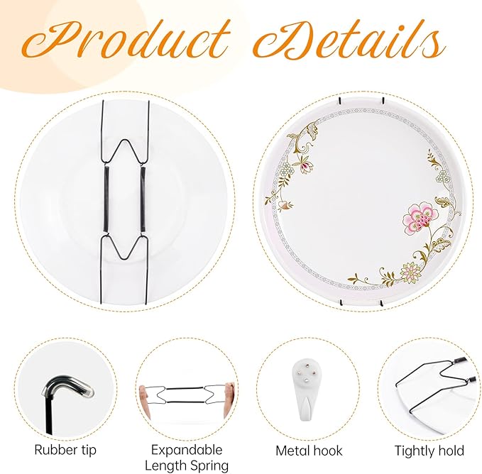 3 Pack Plate Hangers for The Wall, Suitable for 8-10 inch Art Plate, Stainless Steel Invisible Heavy Duty Wire Plate Holder with Wall Hooks, Plate Hangers for Displaying Plates, Platter, Dish, Black