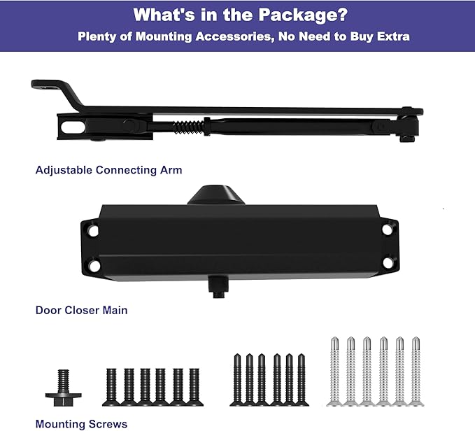 Jayseon Automatic Door Closers Commercial Door Closer for Home, Hydraulic Auto Closers Silent for Residential or Light Commercial, Aluminum Black