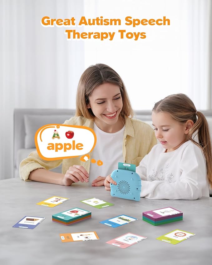 Bilingual Spanish and English Talking Flash Cards for Ages 2+, Pocket Speech Therapy Tools with 510 Words, Montessori Language Learning Aids, Children's Sensory Learning Kit