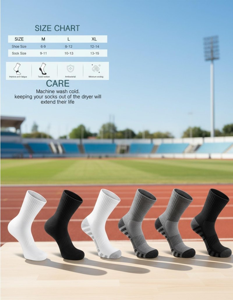 Airacker Athletic Crew Socks - Breathable Performance Running Socks (6 Pairs)