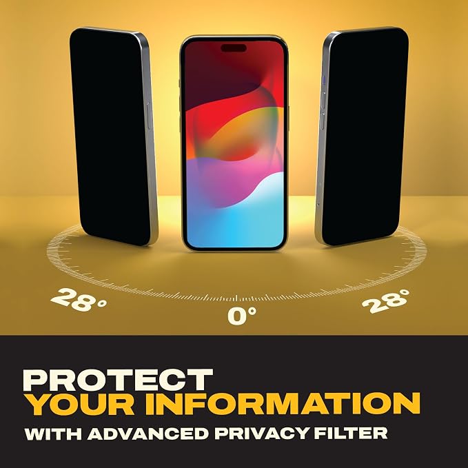 DEWALT Heavy Duty 2Pack Privacy Screen Protector for iPhone 13 Pro Max/14 Plus Sensor Protection Dynamic Island Compatible AntiSpy Tempered Glass [9H Hardness] Case Friendly High Response HD Quality