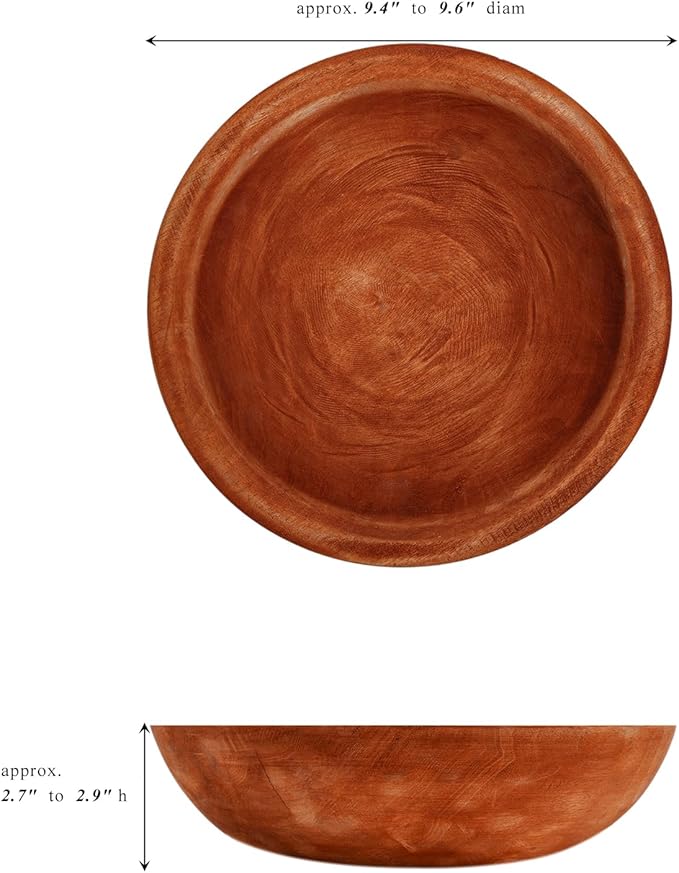Hand Carved Wooden Decorative Bowl for Home Entryway Decor, Wood Centerpiece Bowl for Coffee Table Decor, Wood Dough Bowl for Farmhouse Decor (Mahogany)