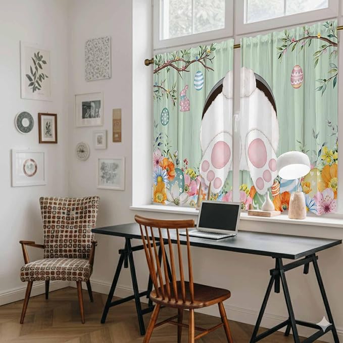 Easter Kitchen Curtains 54 Inch Long 2 Panel Set, Rod Pocket Window Curtains