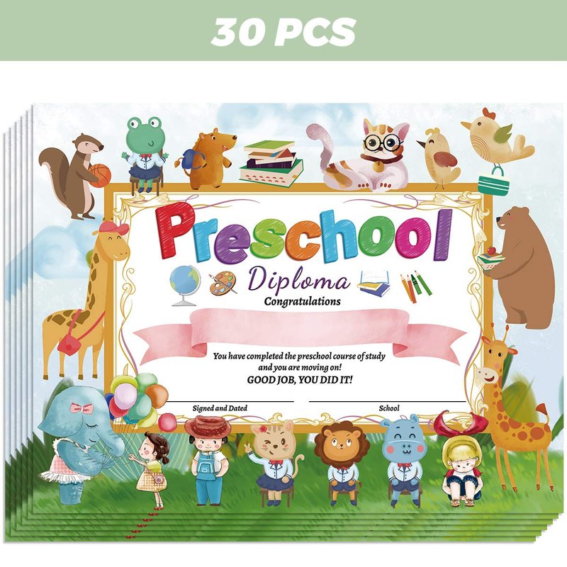 Fancy Land Preschool Diploma Certificate Kindergarten Certificates Cute Diplomas for Kids Students Graduation End of Year Supplies 30Pcs