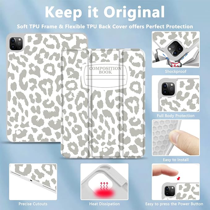for iPad Pro 11 Inch Case 2022(4th Gen)/2021(3rd Gen)/2020(2nd Gen) with Pencil Holder TPU Shockproof Frame and Protective Leather Cover [Auto Sleep/Wake] Black Cow