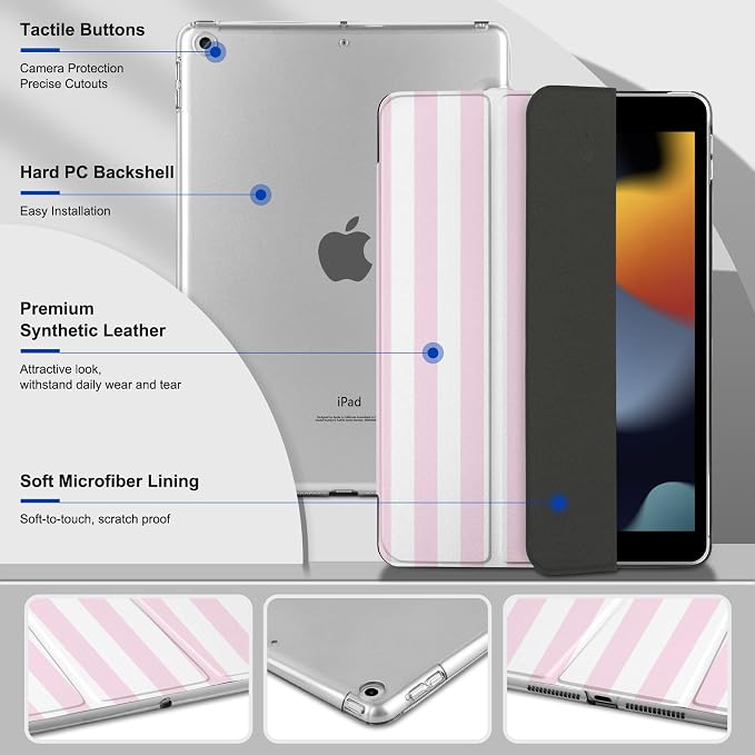 Compatible with iPad 10.2 Inch Case 2021 2020 2019 Smart Lightweight Trifold Stand Hard Plastic Transparent Cover Support Auto Sleep/Wake for iPad 10.2 9th/8th/7th Gen - Bear &amp Cherry