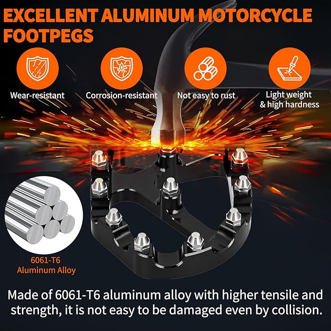 Nilight Motorcycle Foot Pegs Dirt Bike Footpegs Fit for Kawasaki KDX200 1995-2005 KDX200R 1997-2001 KDX220R 2002-2005 KDX250 1991-1994 KX125 KX250 KX500 Heavy Duty CNC Foot Rests Pegs Pedal, Black