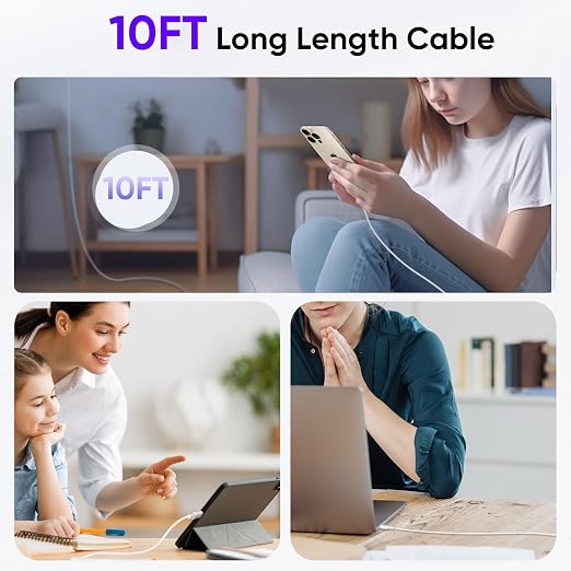 USB C to USB C 240W USB C Cable 2-Pack 10ft C to C Cable Fast Charging for MacBook Pro/MacBook Air iPad Pro/iPad Air iPhone 16 15 Pro Max Plus Samsung GalaxyCompatible 140W/100W/65W/45W/35W/20W