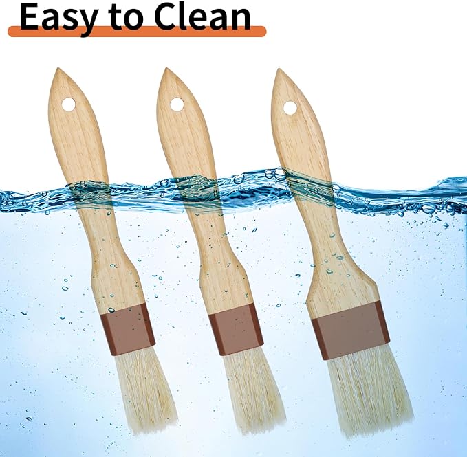 3 Pack Natural Bristle Pastry Brush for Basting Baking Cooking Food