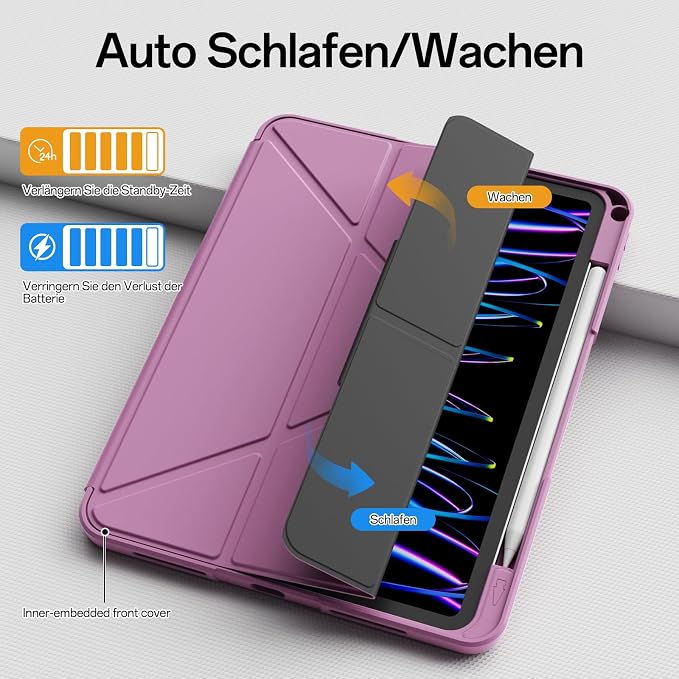 Case for iPad Pro 11 inch (4th/3rd/2nd Generation) 2022/2021/2020 | Y-Stand Shockproof Protective Cover with Pencil Holder Multi-Angle Stand Clear Hard Back (Black)