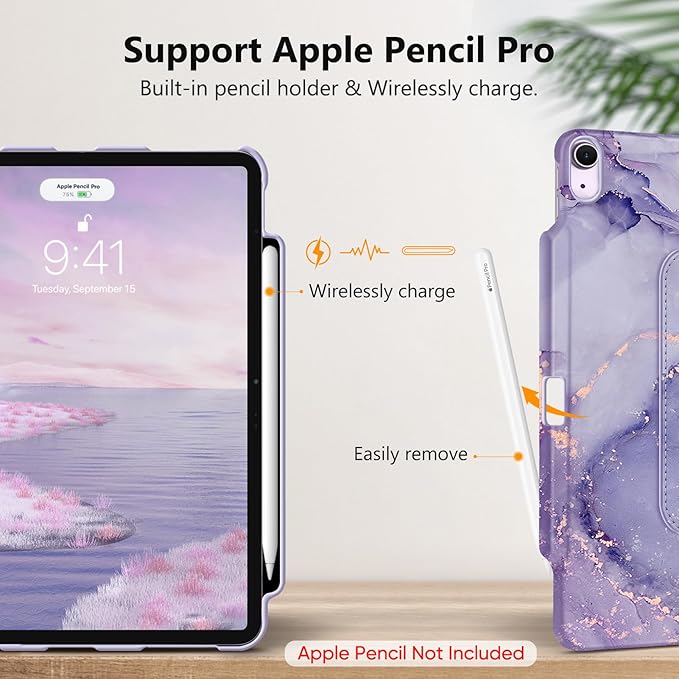 Fintie Rotating Case for iPad Air 13-inch M4/M3/M2 (2026/2025/2024) | 360° Swivel Stand Landscape &amp Portrait Viewing Shockproof Protective Cover Pencil Holder Auto Sleep/Wake Black