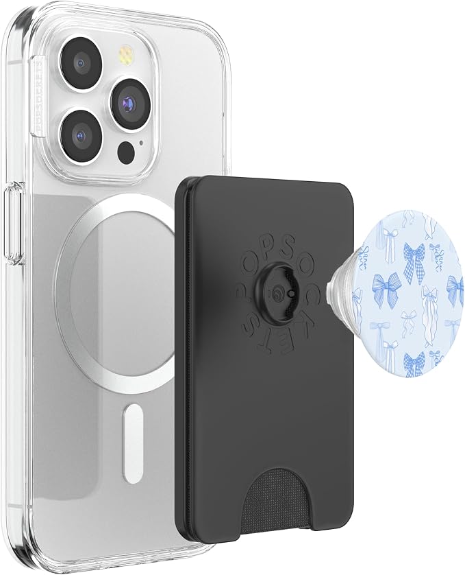 Coquette Light Blue Bow Pattern PopSockets PopGrip for MagSafe