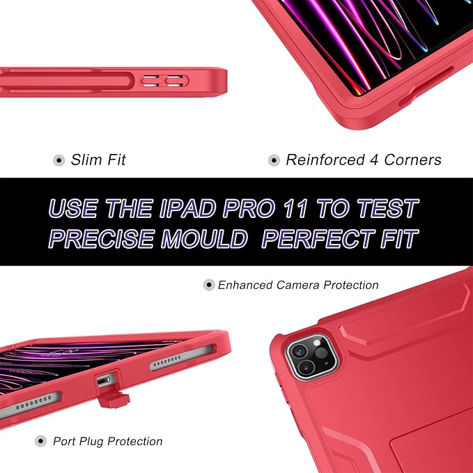 Soke Case for iPad Pro 11 Inch 2022/2021/2020/2018/iPad Air 5th/4th GenerationBuilt-in Screen Protector - Support 2nd Apple Pencil Charging - Heavy Duty Rugged Protective Kickstand Case - Black