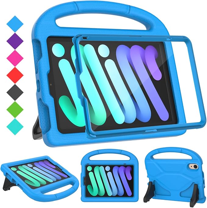 SUPLIK Kids Case for iPad mini 7 (A17 Pro) 2024 &amp iPad mini 6 2021 8.3-inch iPad mini 6th/7th Generation Case with Screen Protector Durable Shockproof Kids Cover with Handle Stand Black