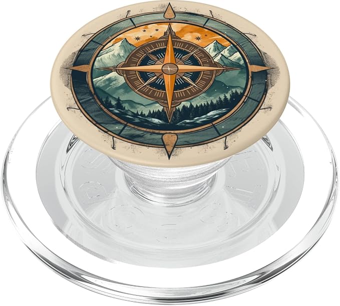 Vintage Landscape Hiking Compass PopSockets MagSafe PopGrip for iPhone
