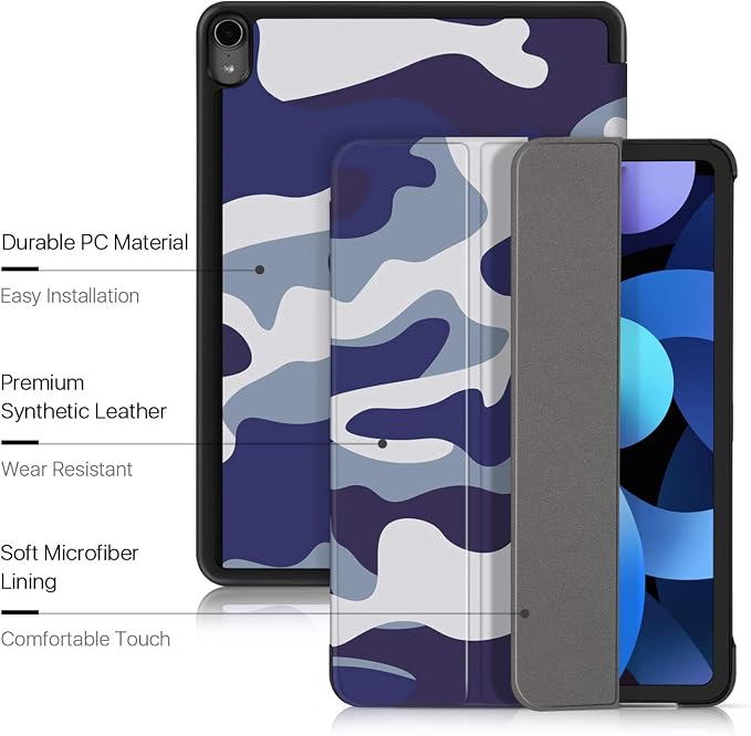 TNP Cover Case for iPad Air 11 Inch M2 6th 2024 5th 4th Generation(2022 2020) - 10.9 Almond Blossom Case with Pencil Holder for 2nd Gen Apple Pencil - Protective Cover with Trifold Stand