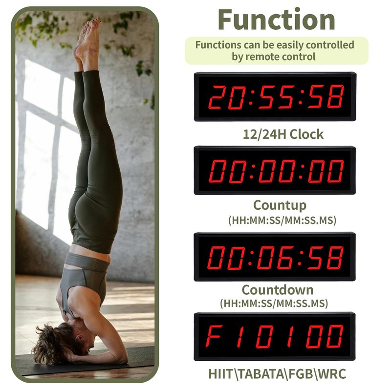 Digital Gym Timer Clock with Wireless Start/Stop Button, Workout Clock with Remote Control, Wall Clock for Home Gym with Interval Timer, Stopwatch, Count Up/Down