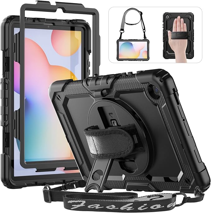 HXCASEAC Case for Samsung Galaxy Tab S6 Lite 10.4 inch Protective with Screen Protector/Hand Strap/S Pen Holder Shockproof S6 Lite Tablet Case 2024/2022/2020 SM-P610 SM-P613 SM-P620 - Black