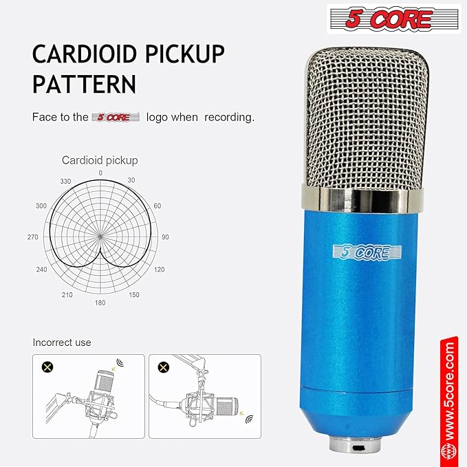 5Core Recordng Microphone Podcast Bundle Condenser w Microphone Arm Desk Mic Stand Computer Gaming Recording Vocals Streaming - RM 7 BLU