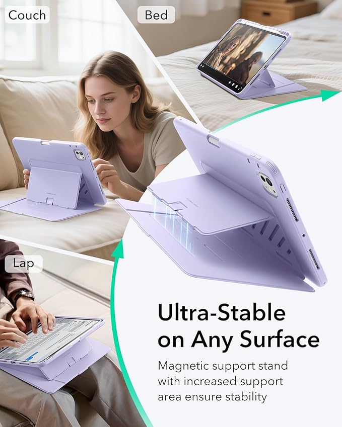 ESR for iPad Pro 11 Inch Case (M5/M4) 2025/2024, Vertical Stand Cover, Multi Stand Angles, Ultra-Stable Case with Pencil Holder, Flip Series, Purple