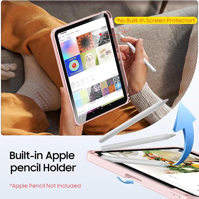 Fintie Shockproof Case for iPad (A16) 11th Gen 11-in iPad 10th Gen 10.9 | Slim Frosted Hard Back Cover Multi-Angle Viewing Built-in Kickstand &amp Pencil Holder Anti-Scratch Black
