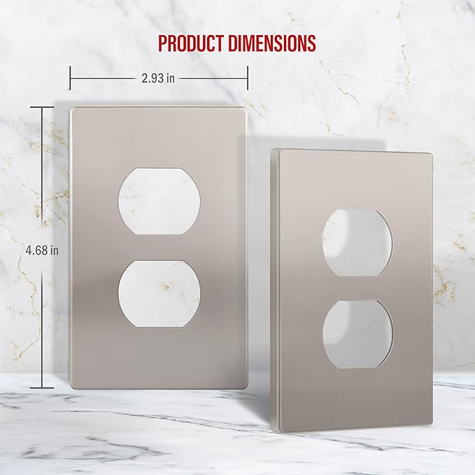 ENERLITES, Nickel Elite Series Duplex Outlet Receptacle Cover, Screwless Wall Plate, Standard Size, 1-Gang 4.68" x 2.93", Unbreakable Polycarbonate Thermoplastic, UL Listed, SI8821-NK