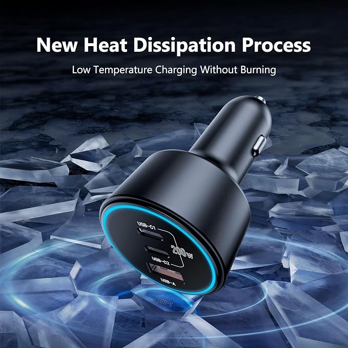 USB C Car Charger Fast Charging 200W Dual PD 100W Type C Car Charger， | PD3.0/QC4.0/PPS Cigarette Lighter Adapter for iPhone 16/15/14/13/12 Galaxy S22/S21 Ultra MacBook Laptop etc