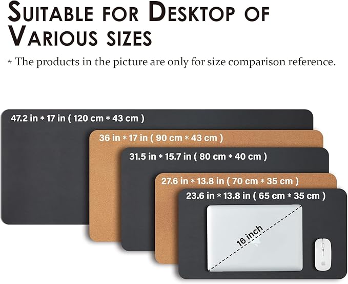 Cork Desk Mat - Dual-Sided Desk Pad for Office and Home - Desk Organization and Accessories - Ideal for Large Mouse Pad and Desk Mats on Top of Desks(Black,27.6"x 13.8")