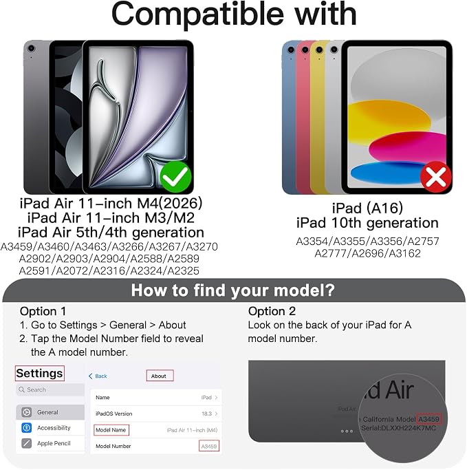 JETech Rotating Case ONLY for iPad Air 11-Inch M4/M3/M2 (2026/2025/2024) iPad Air 5/4 (2022/2020 5th/4th Generation 10.9-Inch) 360 Degree Rotation Protective Stand Cover Clear Back (Black)