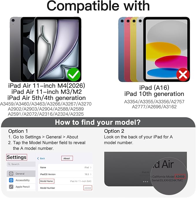 JETech Rotating Case ONLY for iPad Air 11-Inch M4/M3/M2 (2026/2025/2024) iPad Air 5/4 (2022/2020 5th/4th Generation 10.9-Inch) 360 Degree Rotation Protective Stand Cover Clear Back (Black)
