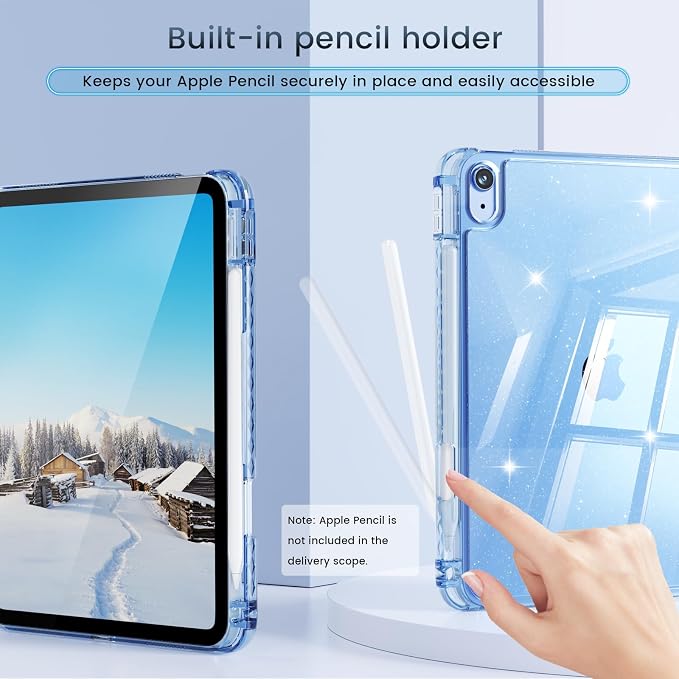 Case for iPad A16 11th/10th Generation 2025/2022 Purple | Glitter Shockproof 10th gen ipad case with Pencil Holder Trifold Stand Auto Wake/Sleep Sparkly ipad a16 case clear