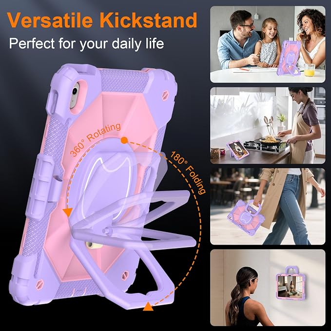Case for iPad A16 11th/10th Generation 11/10.9 Inch 2025/2022 Dinines Full-Body Drop Protection Shockproof iPad a16 Case with Screen Protector 360° Rotating Stand Shoulder Strap Pencil Holder Black