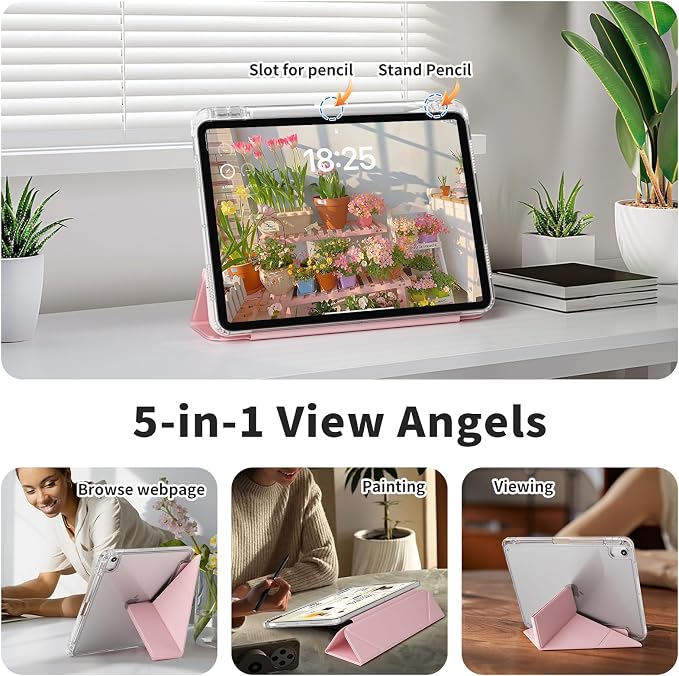 Clear Case for New iPad Pro 11 Inch Case M5/M4 2025/2024 (6th/5th Generation) Slim Shockproof TPU Cover with Pencil Holder Multi-Angle Stand &amp Auto Wake/Sleep (Black)