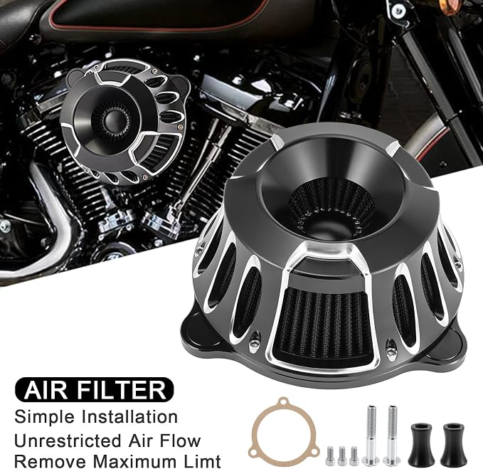 Motorcycle Air Filter Kit CNC Air Cleaner Turbine Intake System Fit