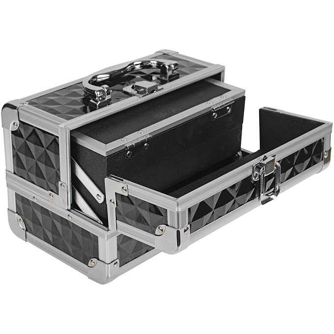 SHANY Chic Makeup Train Case Cosmetic Box Portable Makeup Case Cosmetics Beauty Organizer Jewelry storage with Locks, Multi trays Makeup Storage Box with Makeup Mirror - Black