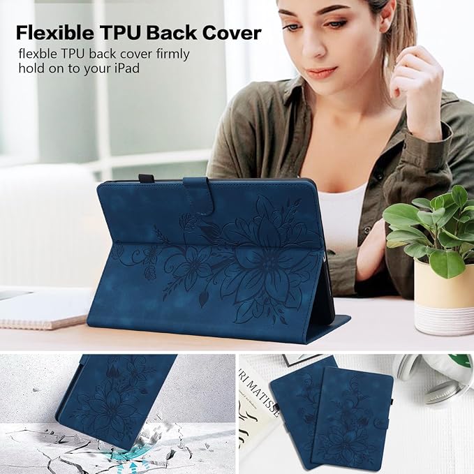 Case for All-New Amazon Fire HD 10 and 10 Plus Tablet (13th/11th Generation 2023/2021 Release) Magnetic Clasp Stand Leather Case with Pen Holder Blue