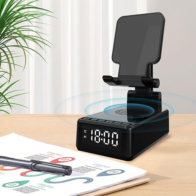 Diyeeni Alarm Clock Speaker Wireless Charger with 15W Fast Charging and Bluetooth Speaker for Phone