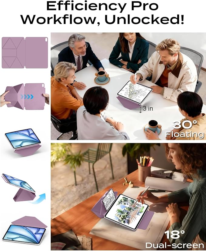 JKSML Dynamic Folio Case for iPad Air M4/M3/M2 11 &amp Air 4th/5th Gen 10.9 Detachable Pencil Holder 20+ Multi-Angle Origami Cover Slim &amp Ergonomic &amp Powerful Magnetic - Black
