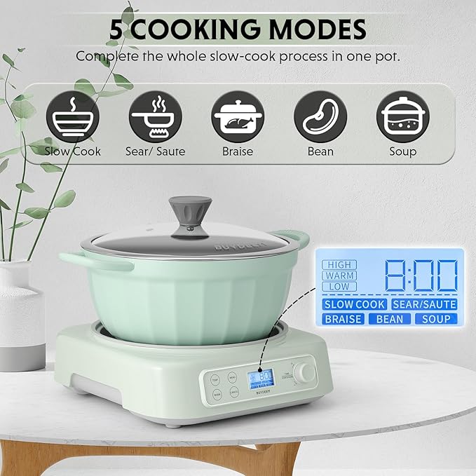 BUYDEEM LP55 5-in-1 Slow Cooker with Removable Nonstick Stockpot, 4.7QT