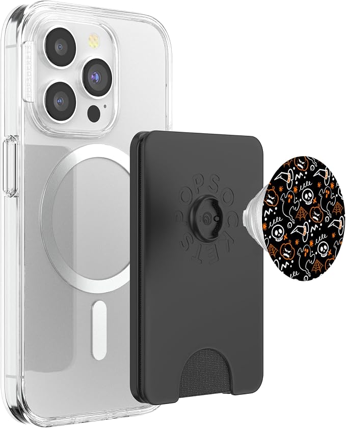 Ghost Skeleton Pumpkin Witch Hat Cute Halloween Pattern PopSockets Adhesive PopGrip