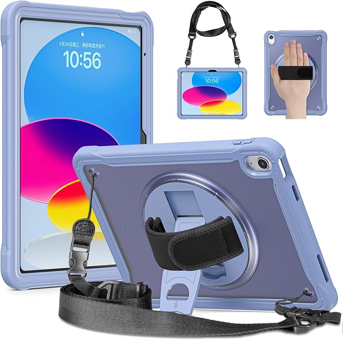 Case for iPad (A16) 11th/10th Generation 2025/2022 11/10.9 inch Rugged Shockproof Protective Cover with Screen Protector 360° Rotating Hand Strap&ampStand Pencil Holder Black